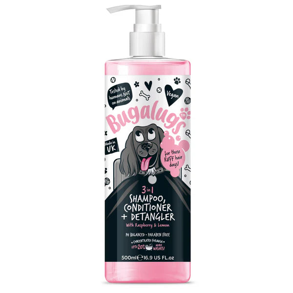 Bugalugs 3 in 1 Pet Shampoo with Pump Raspberry & Lemon 500ml – The ...